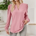 thumbnail image 2 of Women's Long Sleeve T Shirts Novelty Trendy Solid Color V-Neck Pullover Tunic Blouses Relaxed Fit Casual Workout Basic Tunics, 2 of 6