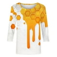 thumbnail image 5 of LYEAA Women Honeycomb Design 3/4 Sleeve Round Neck Tops Casual Festival Blouse Breathable Lightweight for Outdoor Activities Yellow XXXXXL, 5 of 5