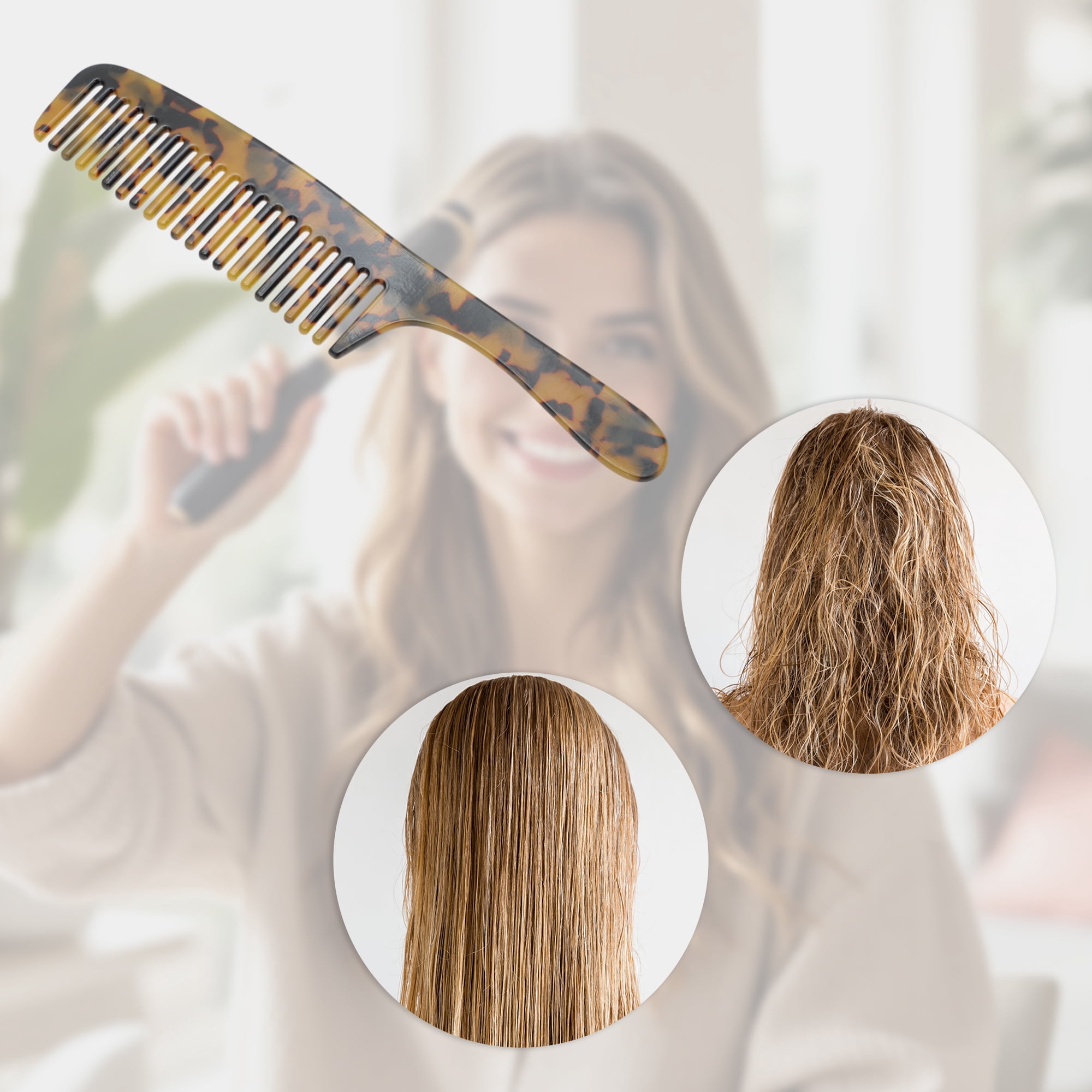 Unique Bargains 1 Pc Portable Long Handle Hair Comb for Women Men Tortoiseshell Color