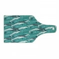thumbnail image 1 of Sea Animals Cutting Board, Wavy Ocean with Dolphins Windy Surfing Doodle Style Art Print, Tempered Glass Cutting and Serving Board, Wine Bottle Shape, Charcoal Grey Teal White, by Ambesonne, 1 of 1