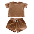 thumbnail image 3 of WOYY Toddler Girls Cotton Linen Outfits Short Sleeves T-Shirt & Shorts Set, Sizes 2-3T, 3 of 3