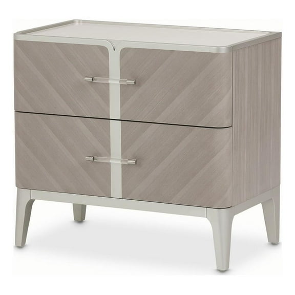 Michael Amini Lanterna Wood & Marble Nightstand in Silver Mist