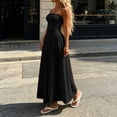 thumbnail image 6 of IUYRTFE Women's Strapless Ruched Waist Maxi Dress Solid Color A Line Long Casual Summer Gown, 6 of 6