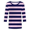 thumbnail image 4 of Tiweut Leisure T Shirts for Women 3/4 Sleeve Graphic Crew Neck Summer Striped Tunics Classic Fit Ladies Tees Size L, 4 of 5