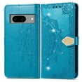thumbnail image 3 of Wallet Case for Google Pixel 9 Pro XL, Glitter PU Leather Magnetic Closure Handbag Embossed Case Kickstand Card Holder Slots with Wrist Strap TPU Shockproof Flip Cover RFID Blocking, Blue, 3 of 11