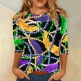 thumbnail image 2 of JGNGSHN Women Mardi Gras 3/4 Length Sleeve Tops Comfy Round Neck Shirts Carnival Party Cruise Blouses, 2 of 5