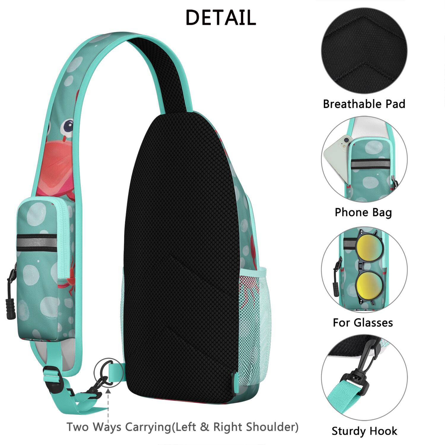 Crab Marine Crossbody Sling Bag for Women Men Hiking Sling Backpack Chest Bag for Outdoor Activities Gym Small Travel Backpack Gym Sports Travel Hiking Daypack