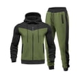 thumbnail image 2 of AWARDER Men's Winter 2-Piece Tracksuit, Colorblock Long Sleeve Zipper Hoodie and Jogger Sweatpants, Warm Fleece Casual Set For Cold Weather Lounging,Army Green,L, 2 of 7