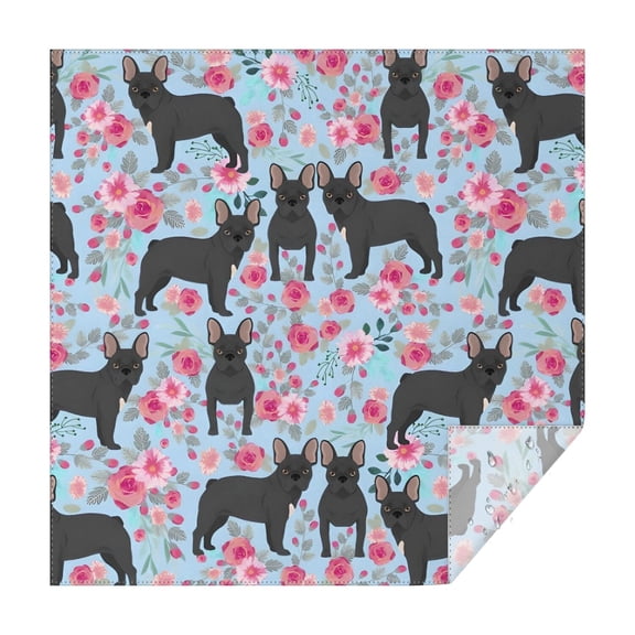 French Bulldog and Flower Square Tablecloth,Waterproof Square Table Cover,Wipeable Spillproof Washable Table Cover for Home Kitchen Party Decor 42"X42"(107x107cm)