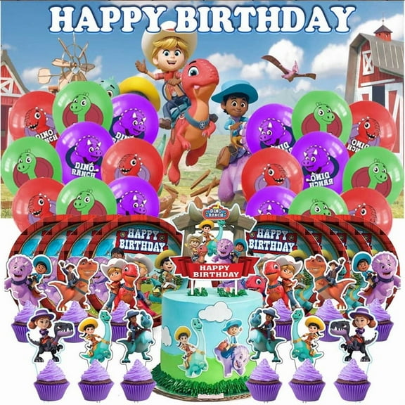 Dino Ranch Birthday Party Supplies Balloons Paper Plates Decoration Cake Topper Decor Tableware Banner Backdrop