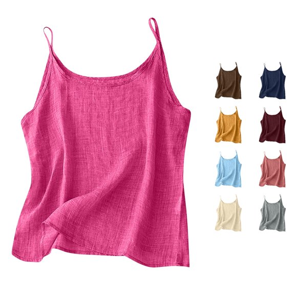 Rhuody Tank Tops Women Spaghetti Strap Camisole Round Neck Slimming And Linen Inner Vest Fashion Wear 4Xl Light Pink