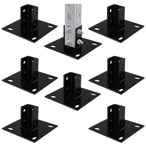 8 PCS Strut Post Bases, 4 Slotted Holes U Post Base for 1-5/8 in Square Single Channel, 5.7 x 5.7 in Large Panel Anti-Tilt Ground Bracket, Heavy Duty Galvanized Carbon Steel Floor Post Base