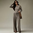 thumbnail image 6 of Women'S Striped 2 Piece Pants Outfits Long Sleeve Button Down Knit Top Set Leisure Vacation Brown M, 6 of 9