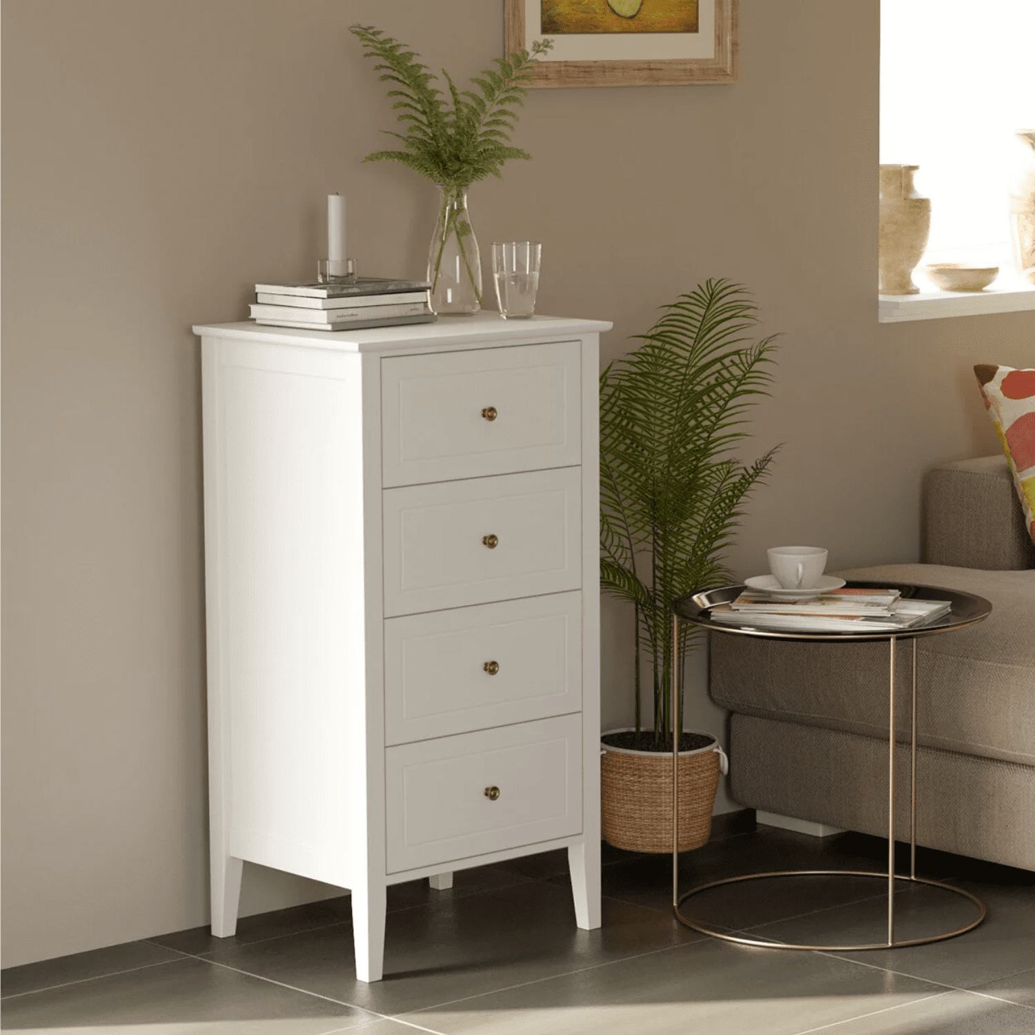Homfa 4 Drawer White Dresser for Bedroom Wood Nightstand