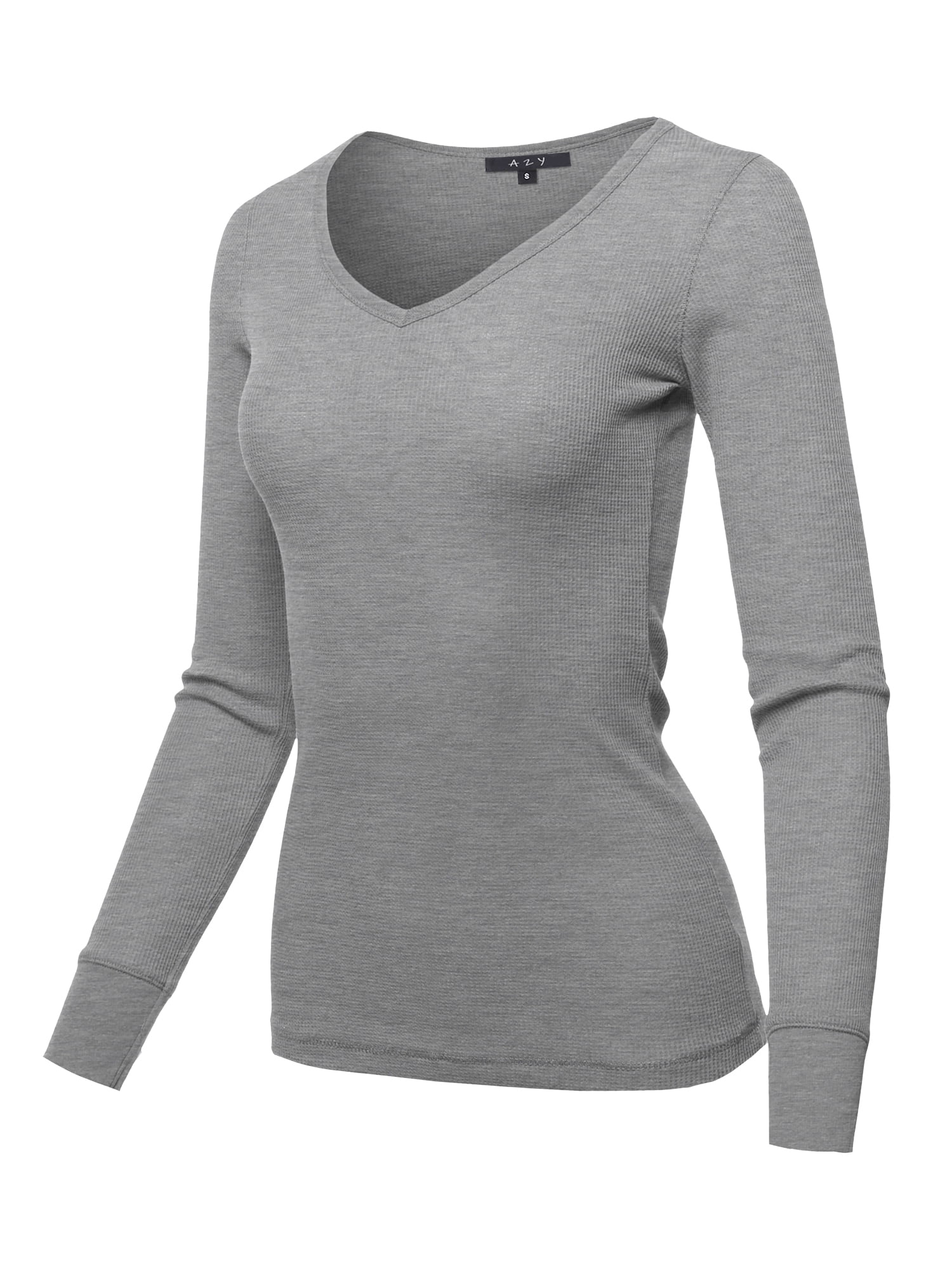 A2Y Women's Basic Solid Long Sleeve V Neck Fitted Thermal Top Shirt New  Heather Grey S - Walmart.com