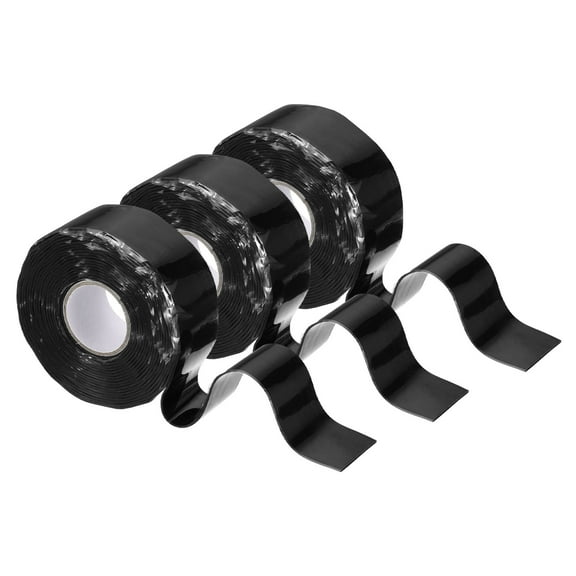 3 Pcs Self Fusing Silicone Tape, 1" x 10ft Silicone Sealing Tape for Handles Plumb Hose Pipe Leaks, Black (0.5mm Thick)