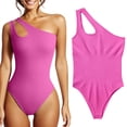 thumbnail image 1 of TrendOFT Bodysuits For Women Going Out Tummy Control One Piece Sexy Ribbed Sleeveless One Shoulder Solid Basic Casual T Shirt Body Suit Pink S, 1 of 4
