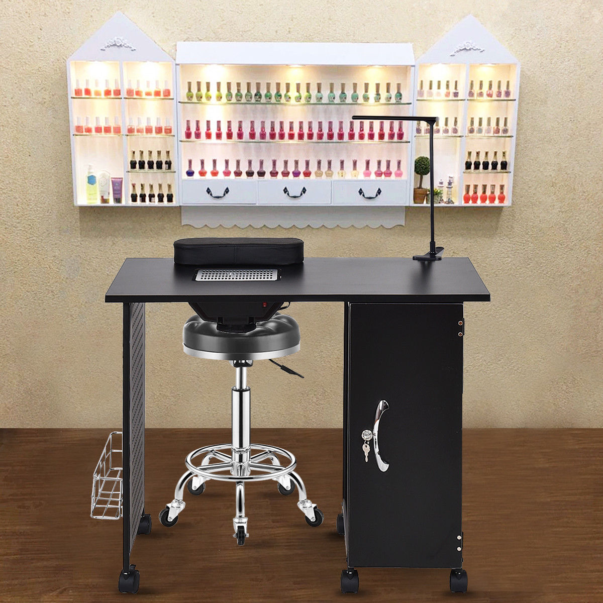 Gymax Beauty Spa Drawer Black Steel Frame Salon Equipment Manicure Nail Table Station