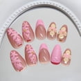 thumbnail image 4 of RAGUPEL 3D Flower Art Press on Nails Medium Almond Nails Press Ons Pink and Yellow Fake Nails with Relief Line Design Glossy False Nails Reusable Full Cover Acrylic Stick on Nail 24 Pcs, 4 of 8