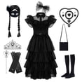 thumbnail image 2 of Miércoles Addams Cos vestido de fiesta de los niños Adams familia negro vestido de gasa vestido de disfraz de Halloween, 2 of 4