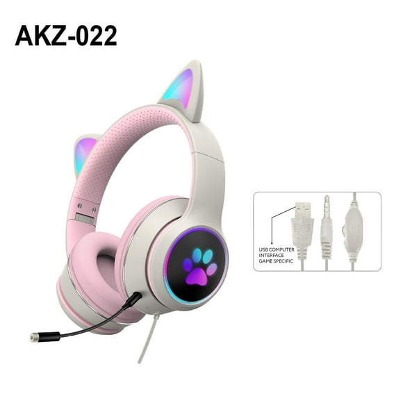 Noise Reduction Band Wheat Rgb Luminous Cat Ear Headset Wired Headset Gaming Computer Learning Headset