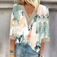 thumbnail image 1 of Fiudx Camisas para Mujer Blusas de Túnica Básica con Cuello En V y Costuras de Encaje Estampadas con Manga 3/4 para Mujer, 1 of 5
