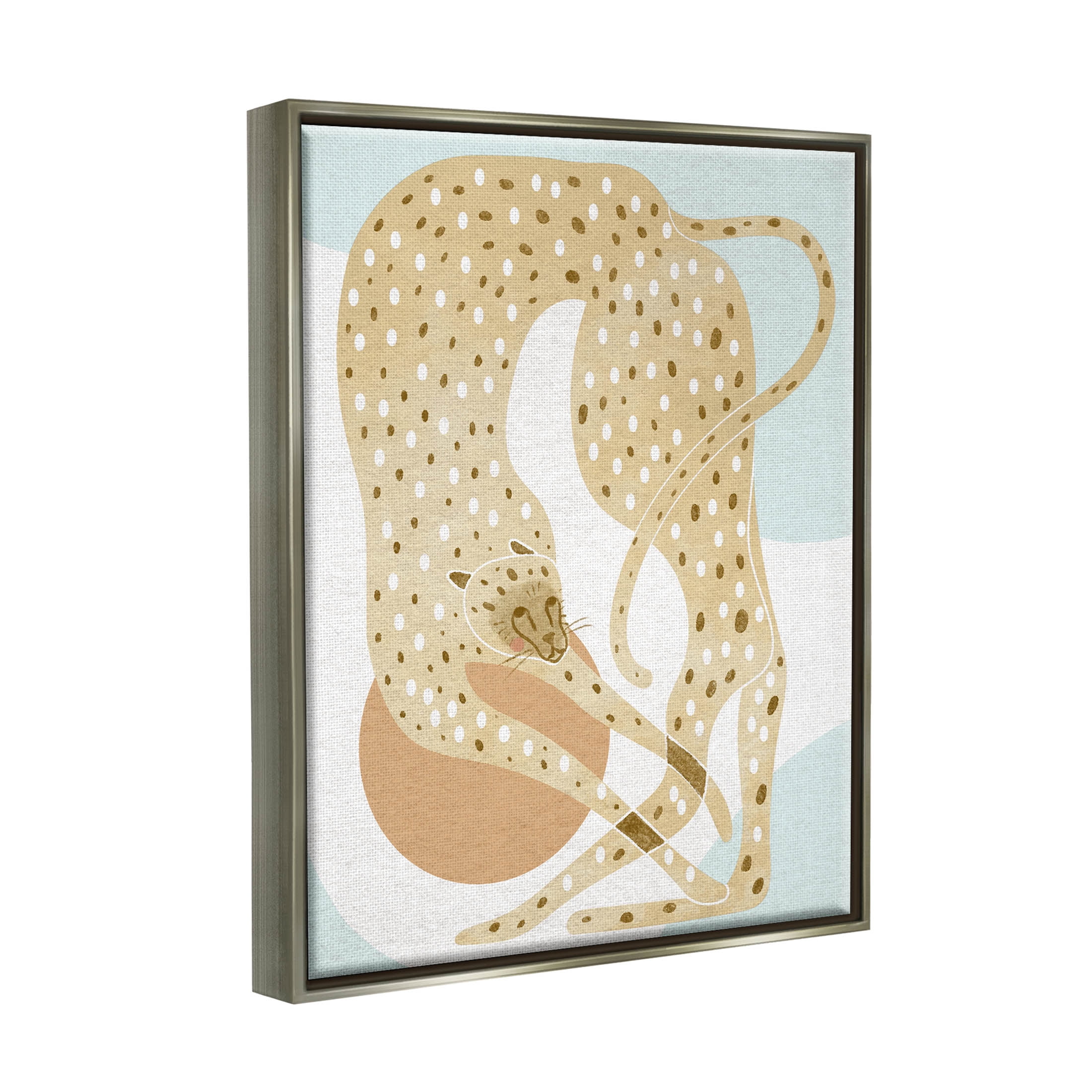 Contemporary Cheetah Shapes Animals & Insects Graphic Art Luster Gray Framed Art Print Wall Art