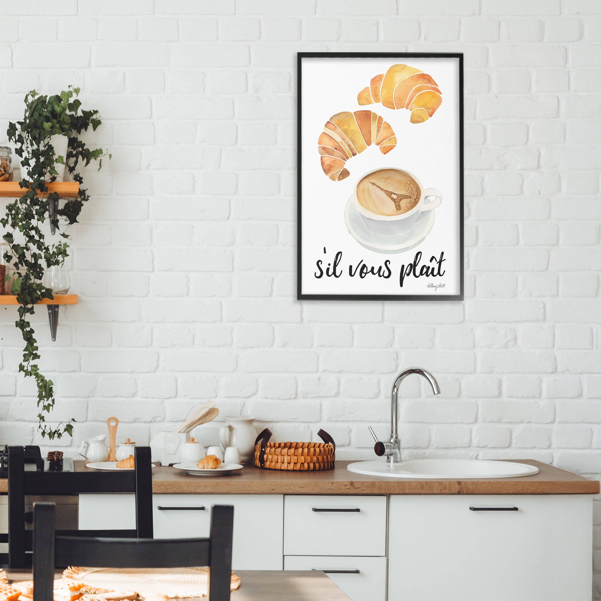 Stupell Industries Paris Croissant and Coffee Black Framed Giclee Art, design by Hillary Holt