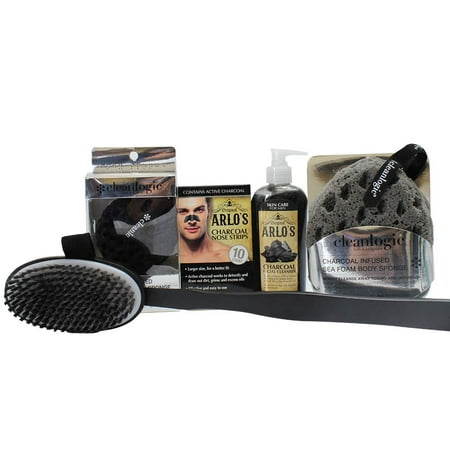 Arlo's Mens Detoxifying Charcoal Grooming Collection 5-PC Set - facial kit for men, best men skin care products collection (Best Product Of Facial Kit)