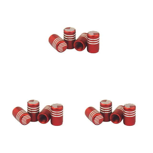 stanreset 4 Pieces Car Tire Valve Caps Knurling Style Flag Pattern Wheel Sleeve Cover Repair Parts for Bicycle Accessories Red 3Set