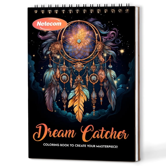 Netecom Dream Catcher Coloring Book Spiral Bound For Adults, A5 Wooden Cover, 30 Beautiful Coloring Pages in Spiritual and Mystical Designs for Stress Relief and Relaxation