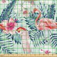 thumbnail image 2 of Ambesonne Hawaiian Fabric by the Yard Upholstery, Flamingos Palms Hibiscuses, 2 Yards, Coral Rose Mint Green, 2 of 5