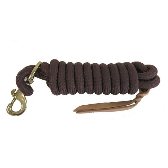 AJ Tack 9 Foot Nylon Lead Rope with Leather Popper Brown