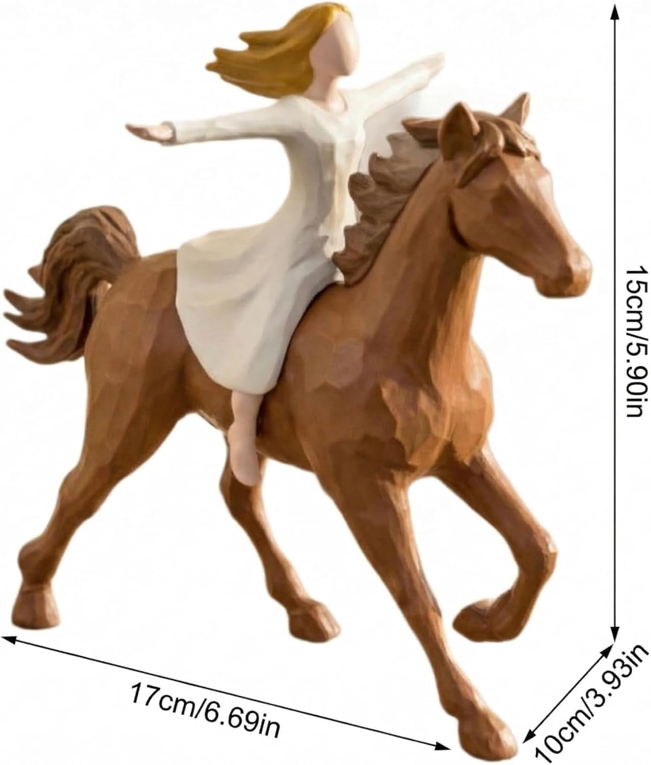 Handmade Resin Girl Riding Horse Figurine, Durable Equestrian Statue Home Decor for Girls & Horse Lovers, Tabletop Memorial Birthday Gift (1 Piece Cream)