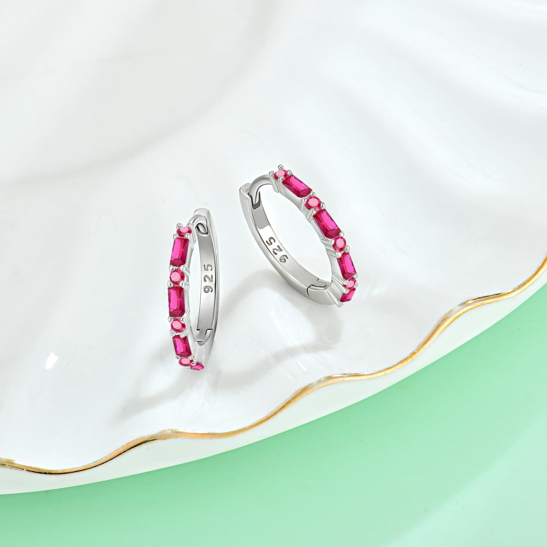 Starchenie Gemstone Huggie Hoop Earrings 925 Sterling Silver Birthstones July Ruby Jewelry Gift for Women