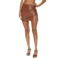 thumbnail image 3 of VUPSGEZ Women's Pu Skirt New Zipper Hip Skirt Asymmetrical Slit Leather Skirt Skirt (Brown,XXL), 3 of 5