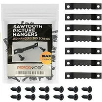 PERFORMORE Sawtooth Picture Hangers, 150 Pack Picture Frame Hanging Hardware, Double Hole Photo Frame Hangers with 300 Screws, for Wall Clock Paintings Decor Artwork Picture Frame Hook Photos (Black)
