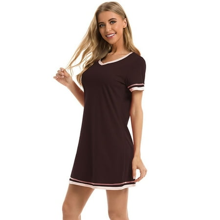 

Womens Upgrade Summer Sleepshirts Short Sleeve Above Knee Length Nightgown Soft Sleeping Loungewear Nightshirts Round Neck Loose Comfy Pajamas Dress Cotton Sleepwear S-2XL Coffee