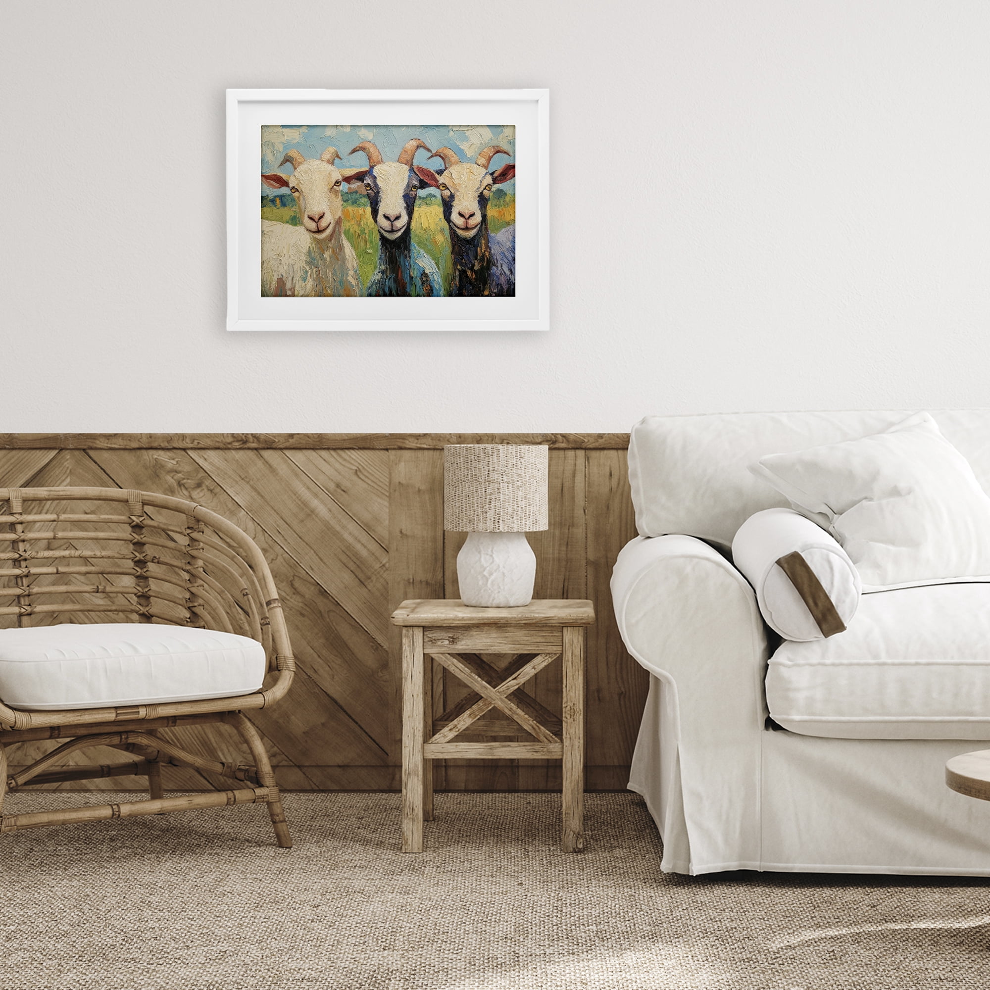 Stupell Industries Billy Goats in Bright Pasture White Framed Print Under Glass, design by Petal Prints Design