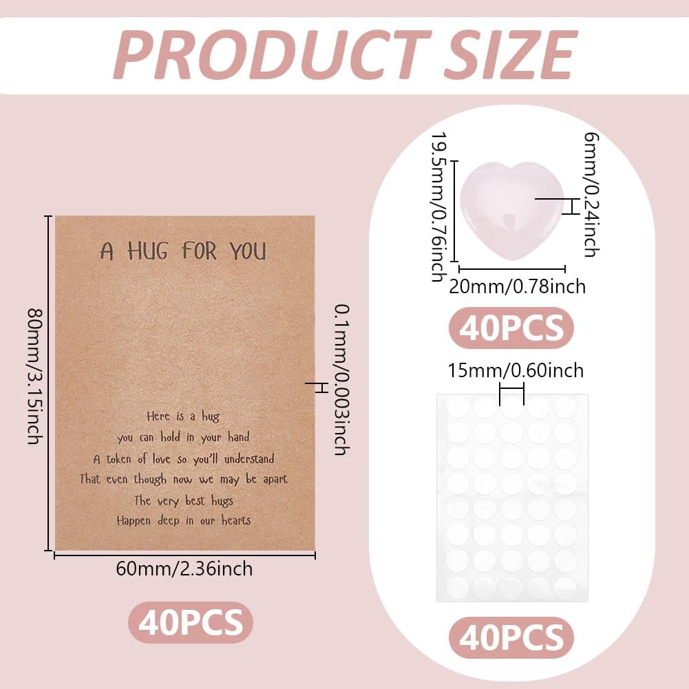 40Pcs Natural Stones Keepsake Exchange Relationship Cards Heart Love Stones Pocket Palm Stone with Round Dot Double Sided Tapes for Colleagues Family Distance Social Celebration Colorful DIY
