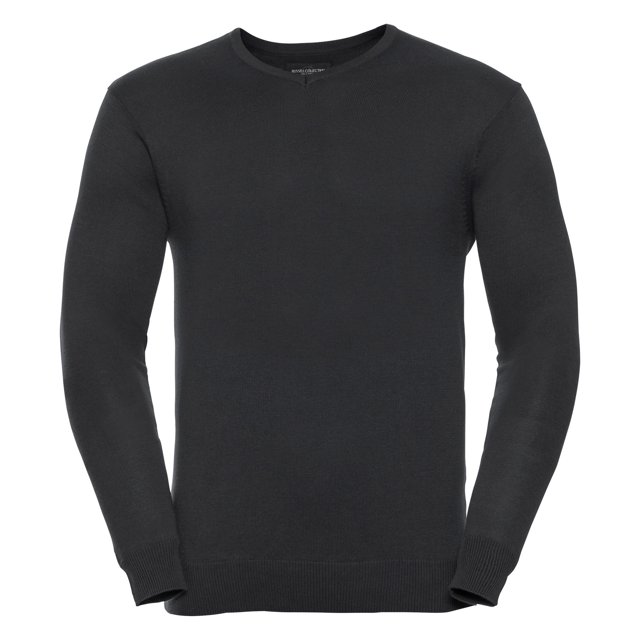 Russell Collection - Jersey / Sweater con cuello de pico Modelo Knitted Pullover hombre caballero (Negro)