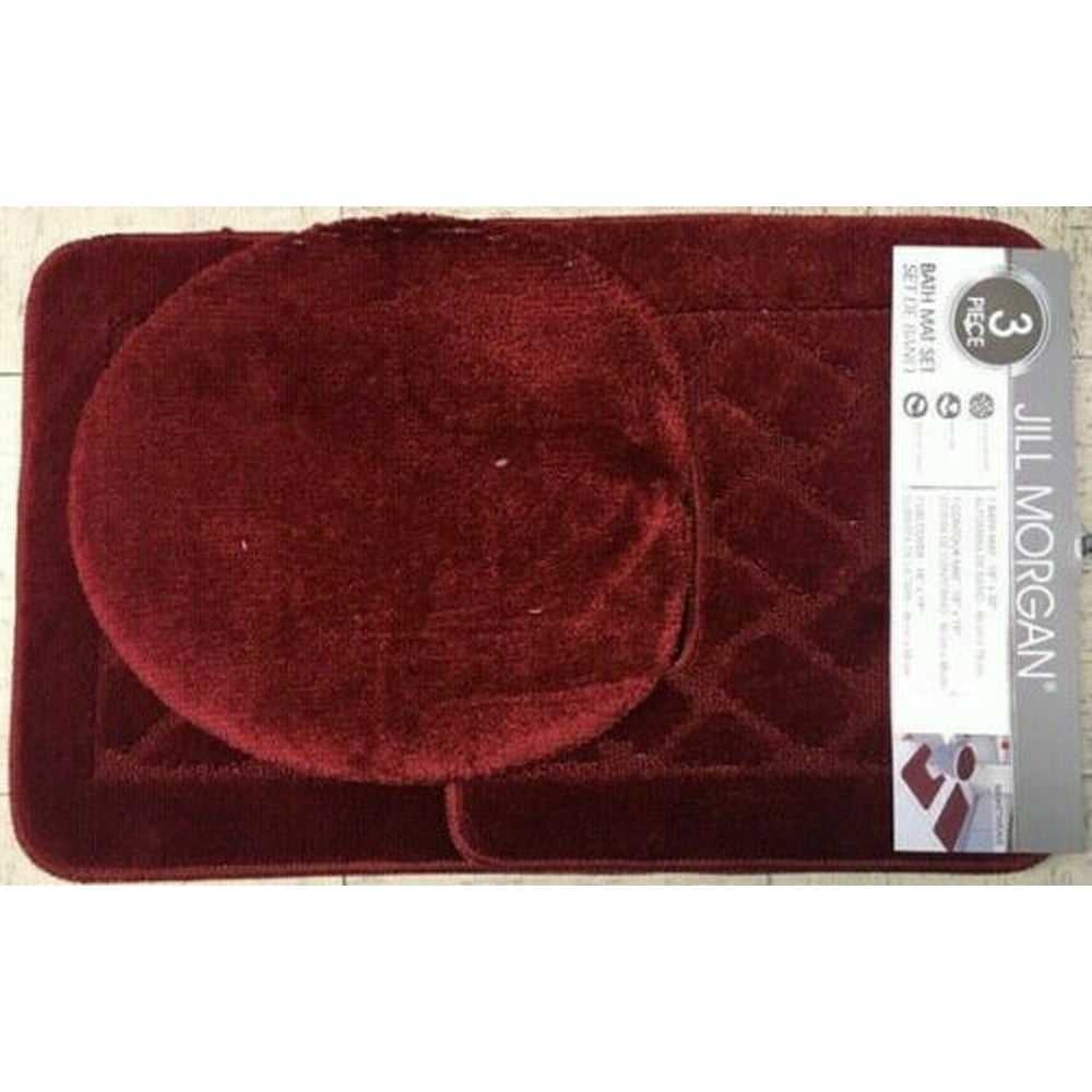 Basketweave 3 Piece Sculptured Bath Rug, Contour Rug and Lid Cover Set