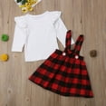 thumbnail image 2 of Douhoow Toddler Baby Girl Christmas Outfits Kids Long Sleeve Ruffled Tops Red Plaid Suspender Skirt, 2 of 6