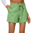 thumbnail image 2 of Mom Linen Shorts for Women 7" Inseam Drawstring Low-Rise Mid-Thigh Compression Shorts Cargo Plus Size Everyday Bermuda Shorts with Pockets Mint Green XXL, 2 of 6