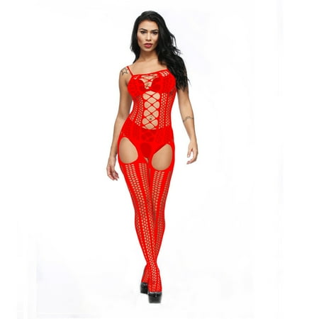 BYHONG Women Fashion Embroidered Mesh Splice Short Lingerie Dress Sexy Lace Shorts Lingerie Red One Size