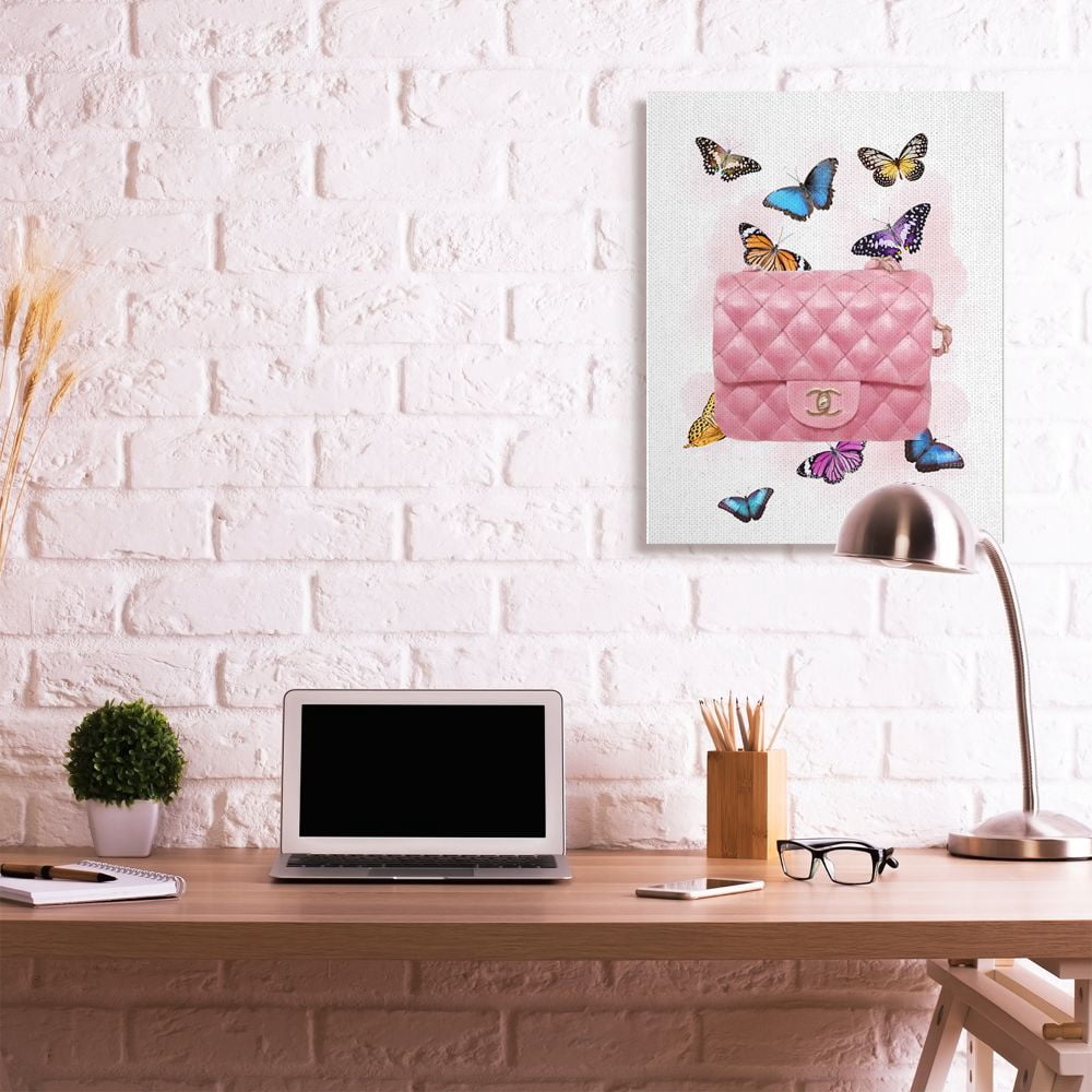 Stupell Industries Colorful Butterflies and Fashion Clutch Pink Design Canvas Wall Art Design by Ziwei Li