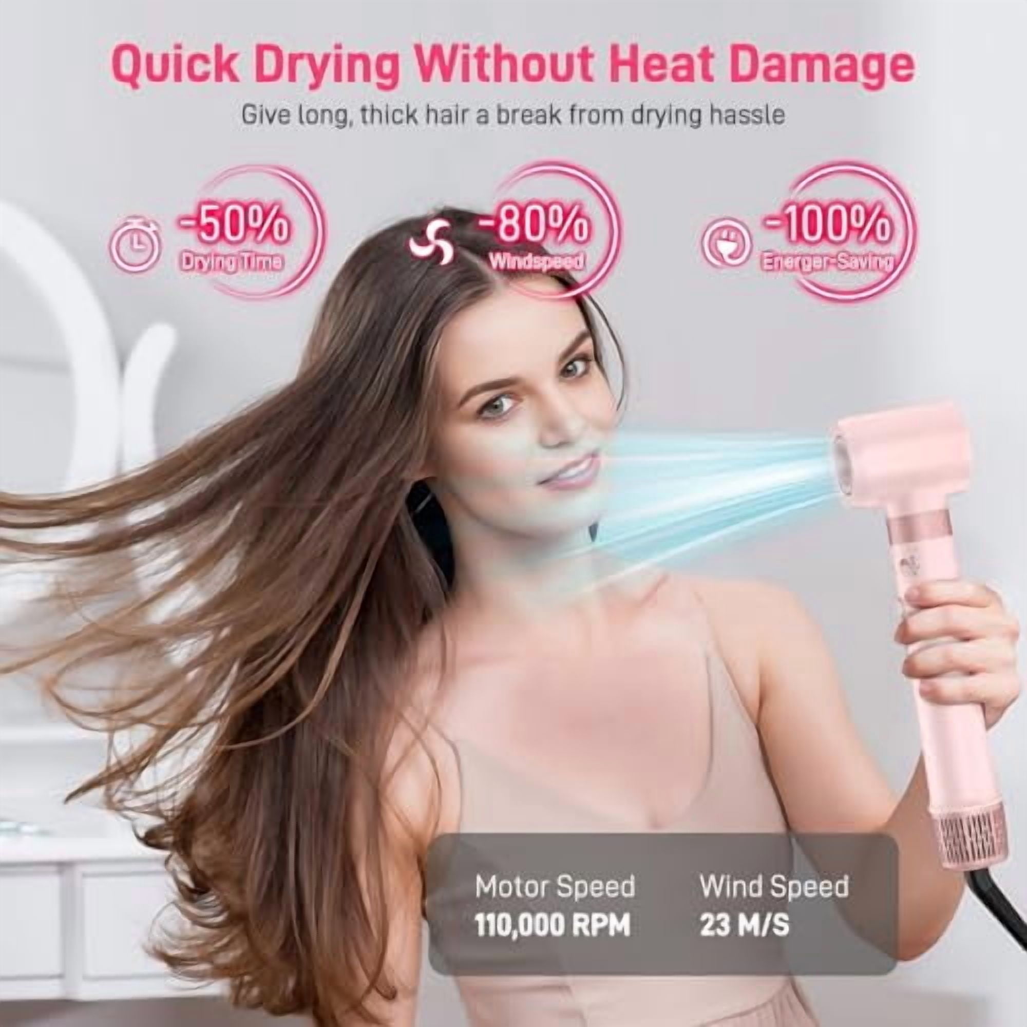 5 in 1 Hair Dryer Brush with Fast Drying Blow Dryer, Dual Voltage Hot Air Styler Wrap, Styling, Straightening & Volumizing with Travel Bag - Pink