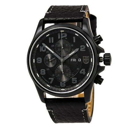 Luminox 1861.BO Men's 1860 Blackout Field Black Dial Black Leather Strap Automatic Chronograph Watch