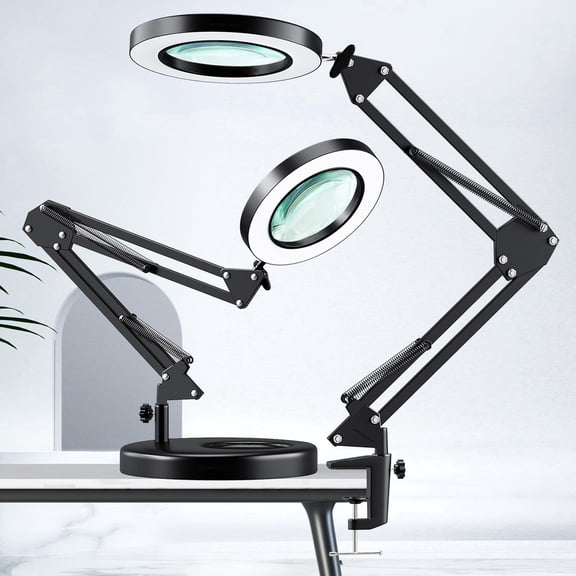 TETSELF 10x Desktop Magnifying Glass Lamp, with USB-Powered 3-Color Dimmable LED Light, 1kg Heavy Base & Aluminum Alloy Clamp, Ideal for Workbenches