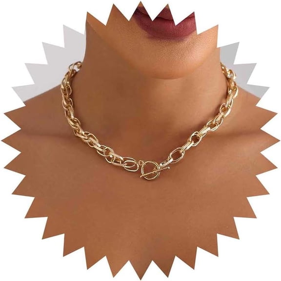 Punk Thick Paperclip Choker Necklace Gold Toggle Chain Necklace Chunky Paper Clip Necklace Oval Link Chain Necklace Jewelry for Women